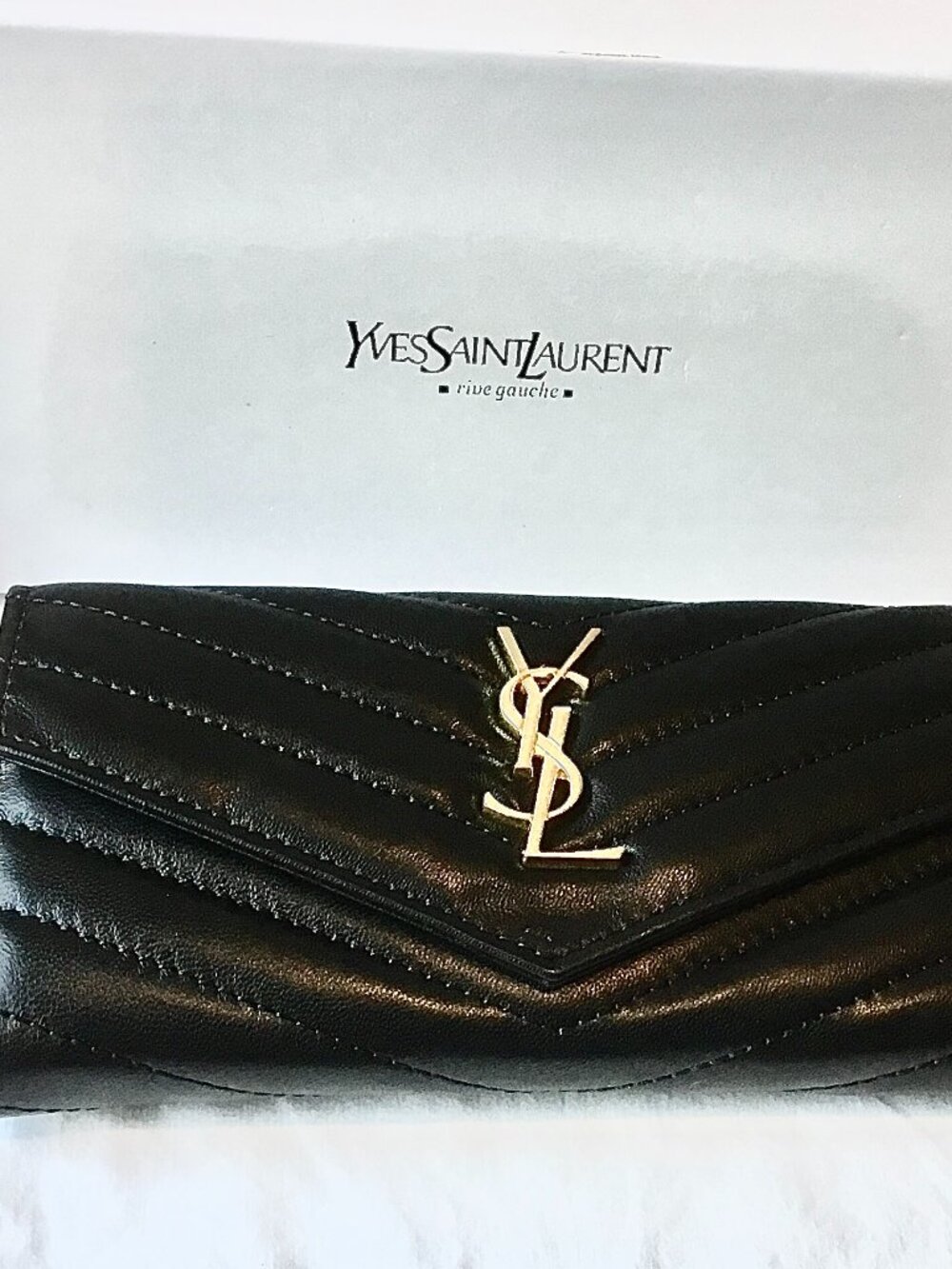 YVES, SAINT LAURENT LONG BLACK LEATHER WALLET
